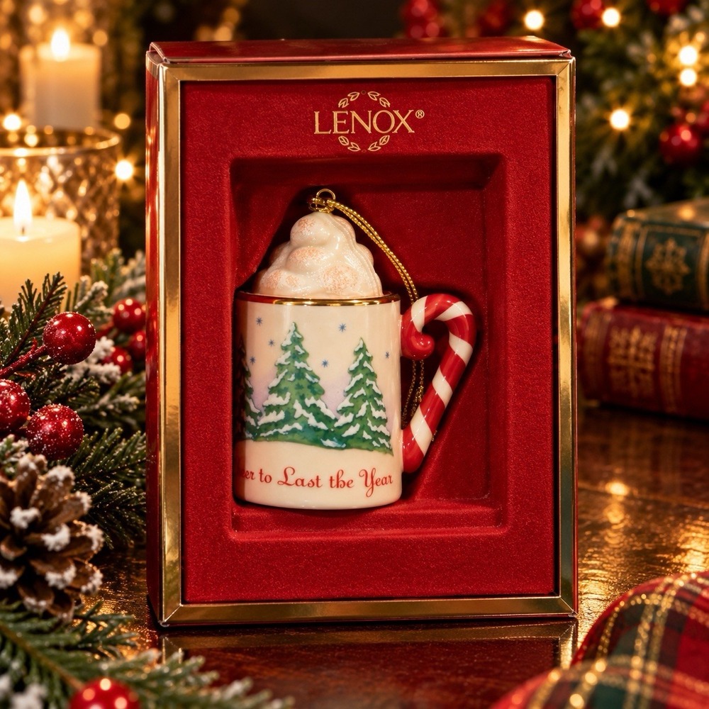 Lenox Cheerful Mug Christmas Ornament Porcelain Candy Cane Handle 6141592 Box
